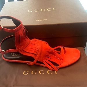 Red Napa Charlotte/kid Scamosciato Red Flame Gucci Fringe Sandal